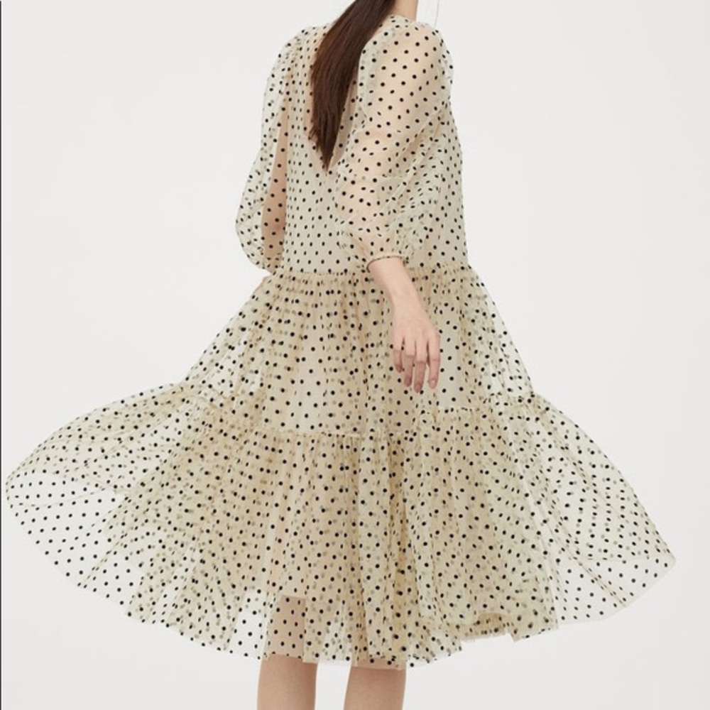 Balloon Sleeve Knee Length Polka Dot Dress
